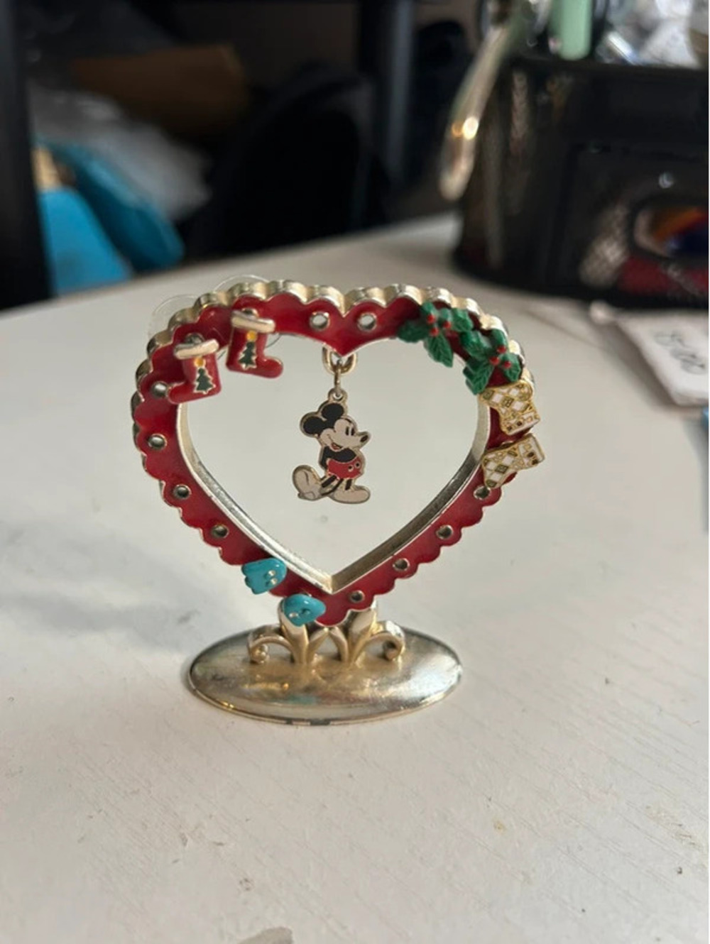 Vintage Mickey earring holder with charm and earrings
